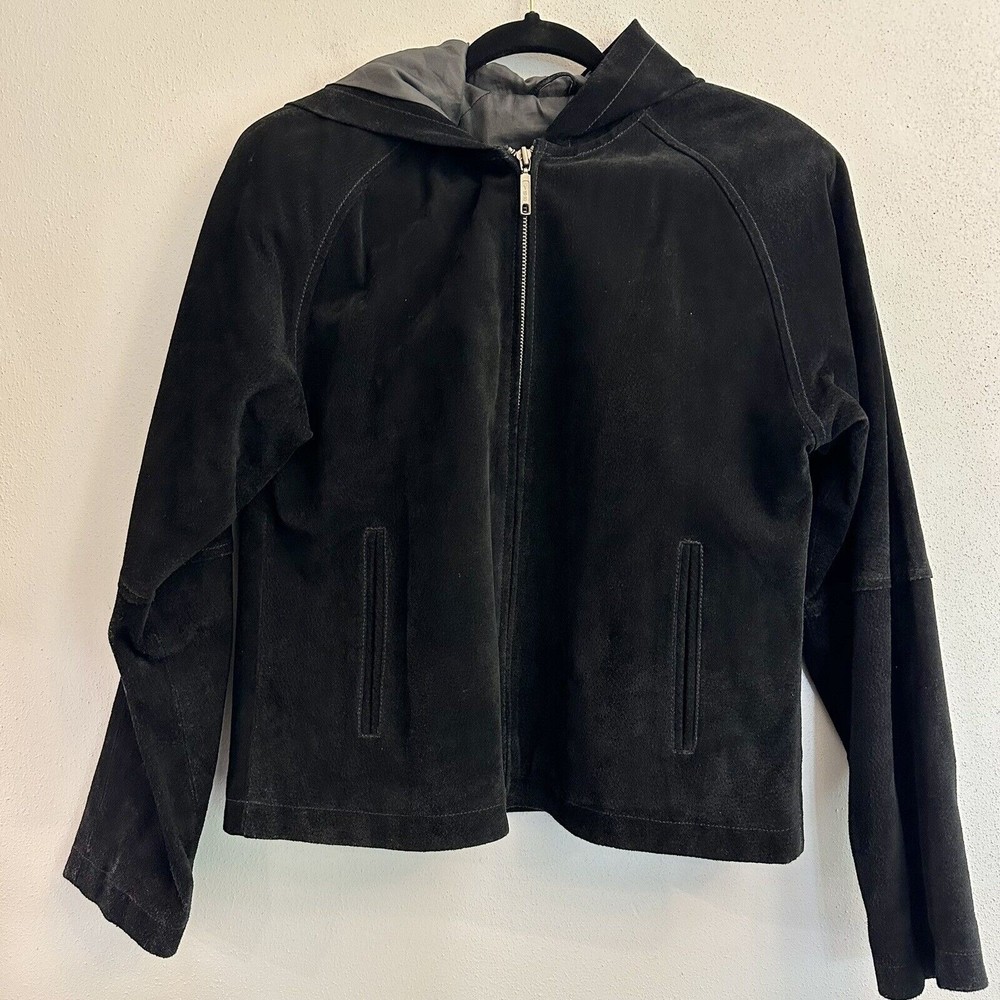 Wilsons Leather Maxima Black Biker Motorcycle Leather Jacket Size L Hood
